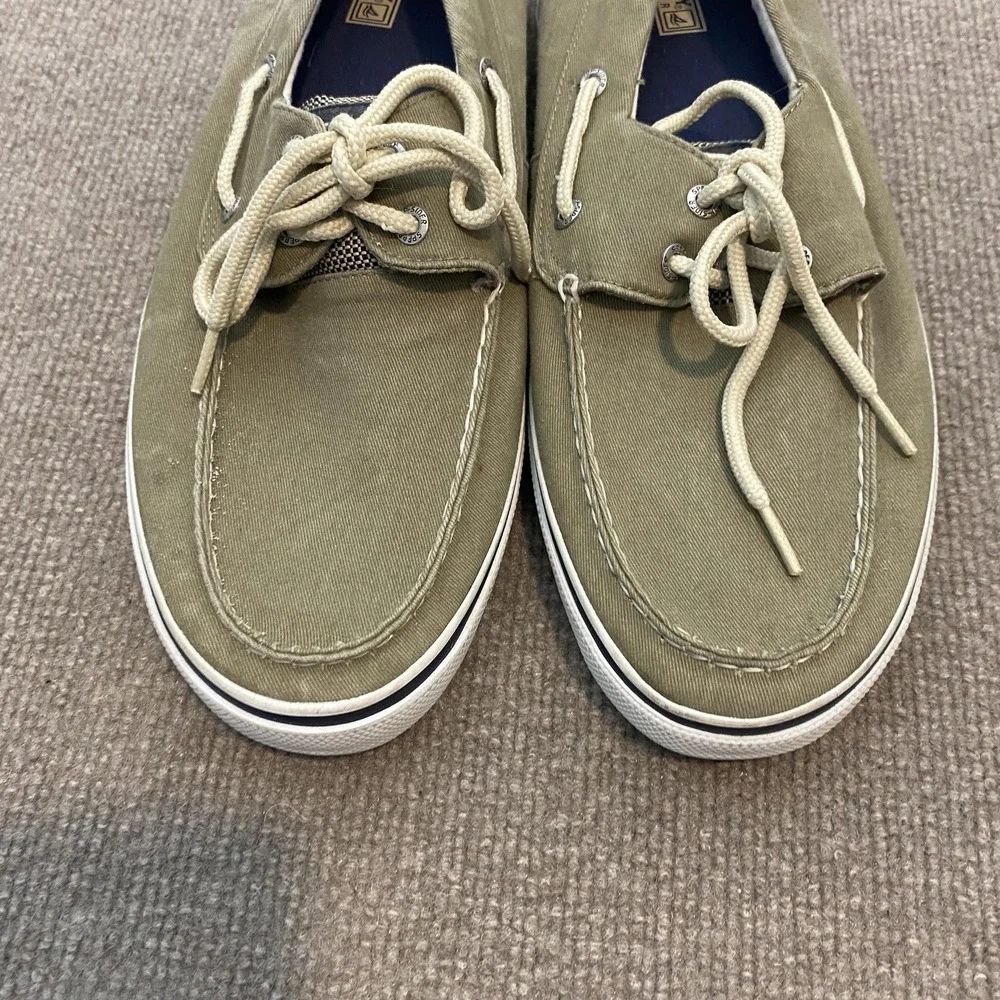 Sperry Top-Sider Boat Shoes Mens Size 13 Green Canvas Casual Deck Non-Slip